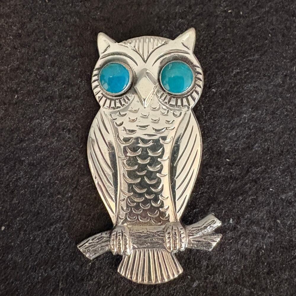 Vintage 1960s Bell Trading Post Sterling Silver Owl Pendant
